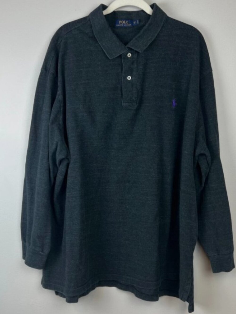 Polo Ralph Lauren Men’s 4XB Dark Gray Long Sleeve Cotton Polo Shirt Big & Tall